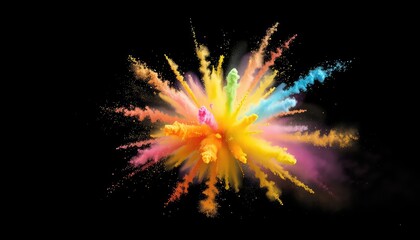 Explosion of vibrant colored powder clouds perfect for festival promotion, artistic backgrounds, or celebratory events