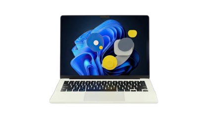 Laptop Displaying Windows 11 Abstract Wallpaper on White Background