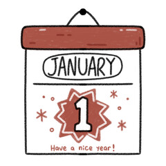 Cute new year greeting illustration with hand drawn January 1 calendar page