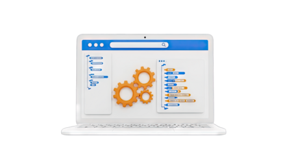 Laptop with Gears and Code: Technology Concept