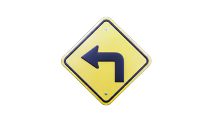 Left Turn Road Sign on White Background