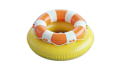 Lifebuoy and Inner Tube Floating Together on White Background