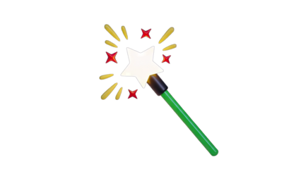 Magic Wand Casting Spells on White Background