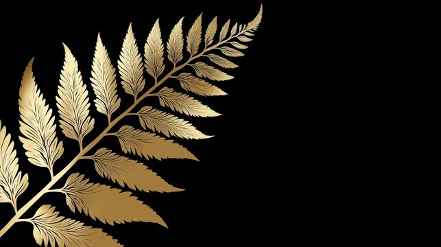 Silver fern silhouette in gold against a black background representing New Zealand  