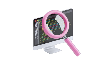 Magnifying Glass Inspecting Code on Computer Screen
