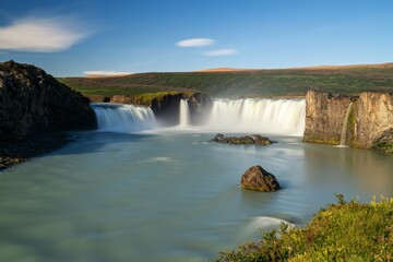 landscape view of the idyllic Godafoss waterfall in northern Iceland