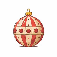 Vintage style red and cream striped Christmas ornament illustration with festive holiday decoration details