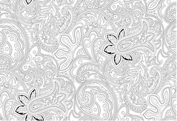 outline traditional paisley seamless pattern on white background