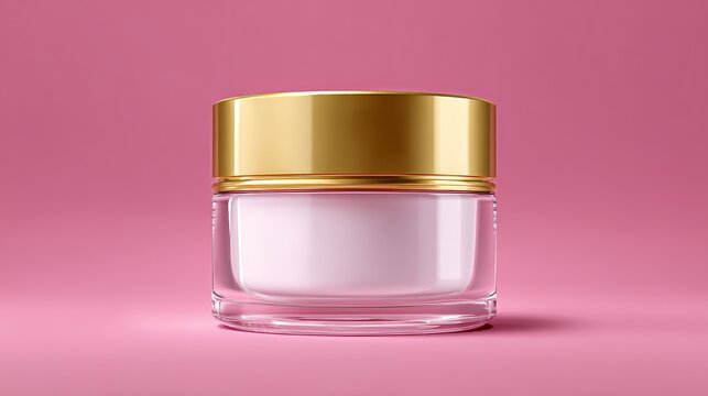Showcasing new glass cosmetic product packaging studio professional photography pink background modern concept