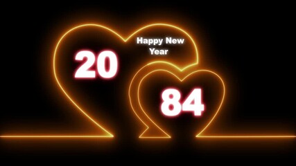 Happy valentines day hearts animation Suitable for valentines day celebration, social media post with happy new year 2084 confetti celebration. neon happy valentines day 4k video. Happy New Year 2084