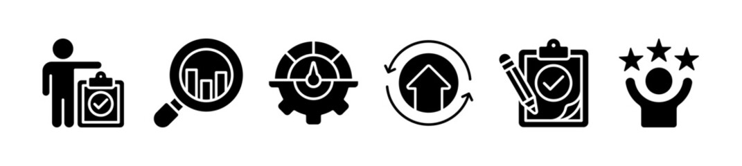 Evaluation banner concept. Assessment, analysis, performance, improvement, results and feedback vector illustration concept.