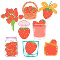 Sweet Strawberry Collection - Cute Fruit Jars & Basket Illustration