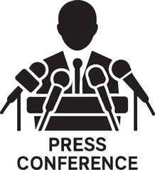PrintSilhouette of a person at a press conference with microphones