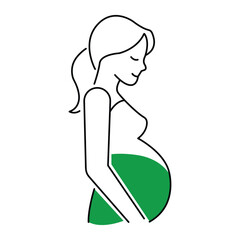 Pregnant woman with green graphic representing pregnancy progress or health