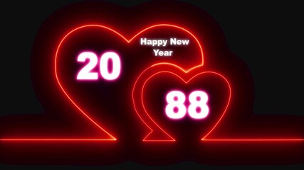 Happy valentines day hearts animation Suitable for valentines day celebration, social media post with happy new year 2088 confetti celebration. neon happy valentines day 4k video. Happy New Year 2088