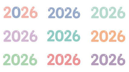 Multicolored 2026 numbers arranged in rows on a white background, conveying a festive and futuristic mood for Happy New Year 2026 and Christmas Dat celebrations.