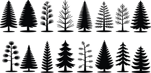 Isolated vector pine tree silhouettes, black evergreen fir collection, spruce nature icons set for christmas and landscape design.v © Zakia