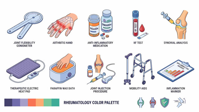 Isometric Rheumatology and Arthritis Treatment Icons: Medical Illustration for Infographics and Healthcare Marketing