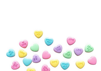 Colorful candy hearts with messages