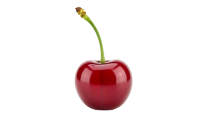 Single Vibrant Red Cherry Isolated on Transparent Background