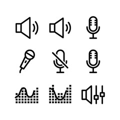Obraz premium Collection of Black Outline Audio and Microphone Icons on White Background.