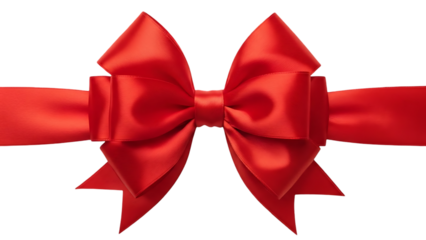 Vibrant red satin bow isolated on white background
