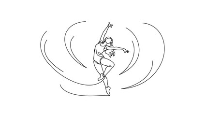 dynamic single line art of a dancer performing an elegant ballet pose with swirling motion lines