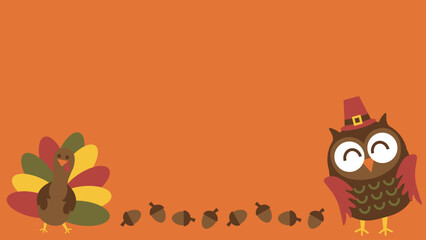 Cute Turkey And Owl. Harvest Background Pattern. Vector Template For Banner