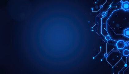 Futuristic glowing network connections and hexagonal nodes for technology presentations, digital innovation, and data flow visualization
