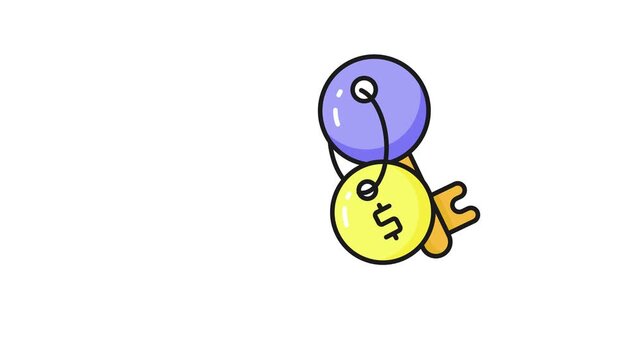 Dollar coin with key, trendy vector animation of business key, financial key icon animation design