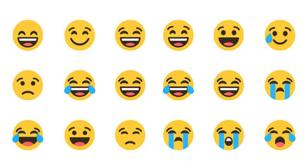 Fototapeta premium Collection of Yellow Emoji Faces Expressing Various Emotions.