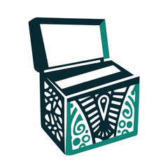 Stylized Open Decorative Box with Abstract Teal Patterns