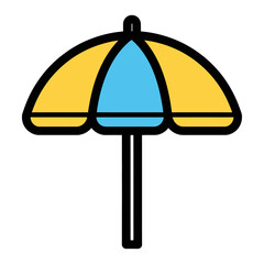 Colorful Beach Umbrella with Yellow and Blue Panels, Black Outlines, and Handle.