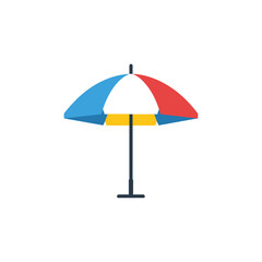 Colorful beach umbrella icon with red, white, blue, and yellow panels on a stand.