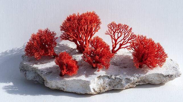 Red reindeer moss growing on a piece of rock