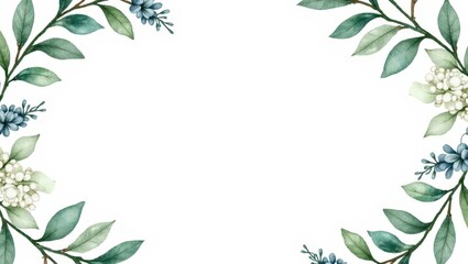 Watercolor greenery and berries forming elegant border layout suitable for invitations, cards, and branding visuals