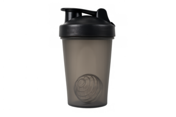 Fitness shaker bottle with mixing ball, preparing protein drinks and supplements for gym workouts, transparent background