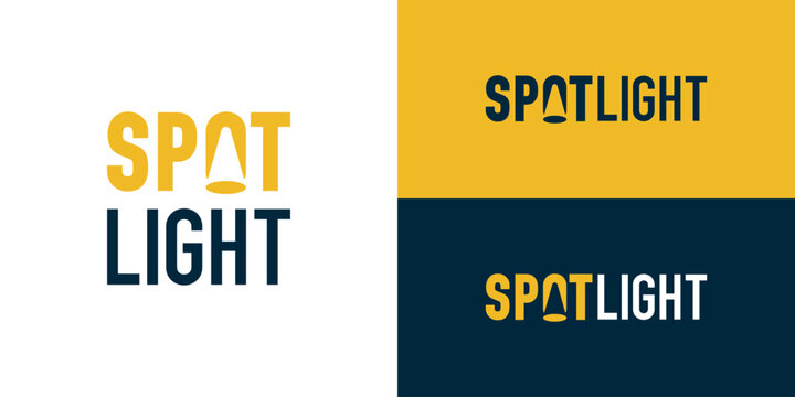 Creative wordmark spotlight logo template. Simple light beam in letter O for spotlight logo design vector illustration.