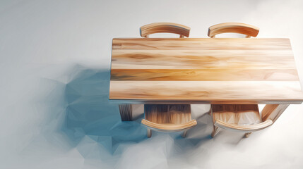 ダイニングテーブルの広がりを俯瞰で捉えた水彩ポリゴン