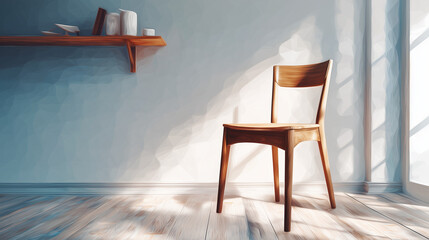 柔らかな自然光に照らされた布張りアームチェアの水彩ポリゴン