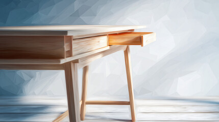 ワークデスクのミニマルな直線を捉えた水彩ポリゴン