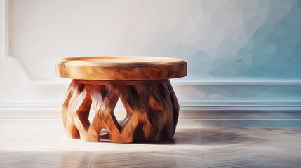 木製サイドテーブルが持つ上質な存在感と静けさの水彩ポリゴン