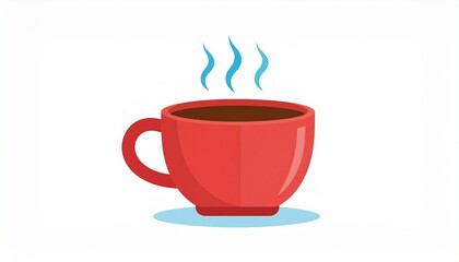 Obraz premium Steaming Red Cup with Hot Beverage. Simple Flat Design Illustration of Coffee or Tea in a Ceramic Mug.