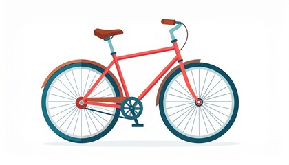 Fototapeta premium Eco-friendly red bicycle vector isolated. Flat design illustration of a classic bike for active lifestyle and green travel.