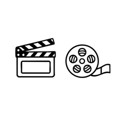 Simple movie and film icons including clapperboard, film reel, and other media production symbols, perfect for entertainment and cinema projects.