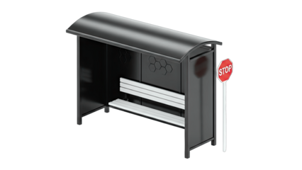 Modern Bus Stop with Stop Sign on White Background