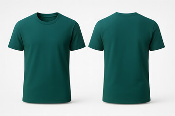 A plain green t-shirt mockup with front and back views, presented neatly and symmetrically on a white background.