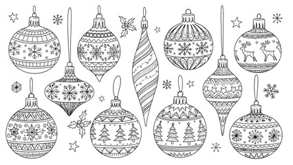 Festive Ornaments for the Holiday: A collection of exquisitely detailed, hand-drawn ornaments adorned with intricate patterns, snowflakes, and festive motifs.