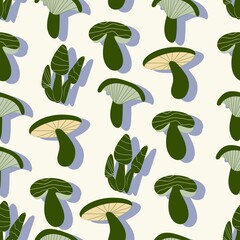 Seamless Mushroom Pattern &ndash; Hand Drawn Forest Fungi Illustration