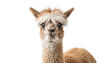 Obraz premium Close-up Headshot of Cute Young Light Brown Alpaca isolated PNG with Transparent Background